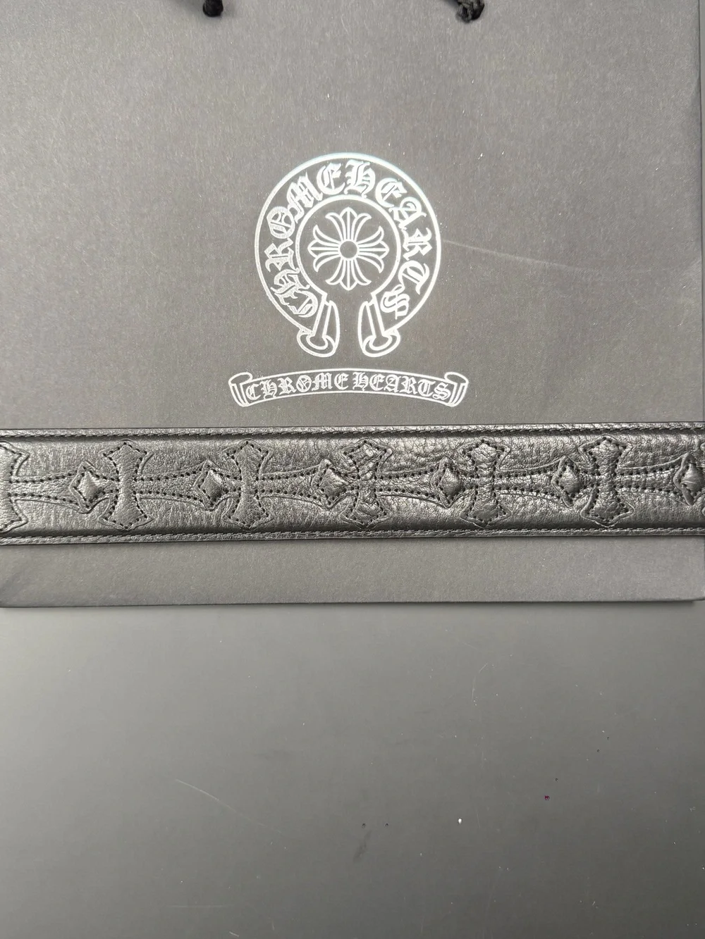 Chrome Hearts Black Leather Belt with Silver Hardware and Logo